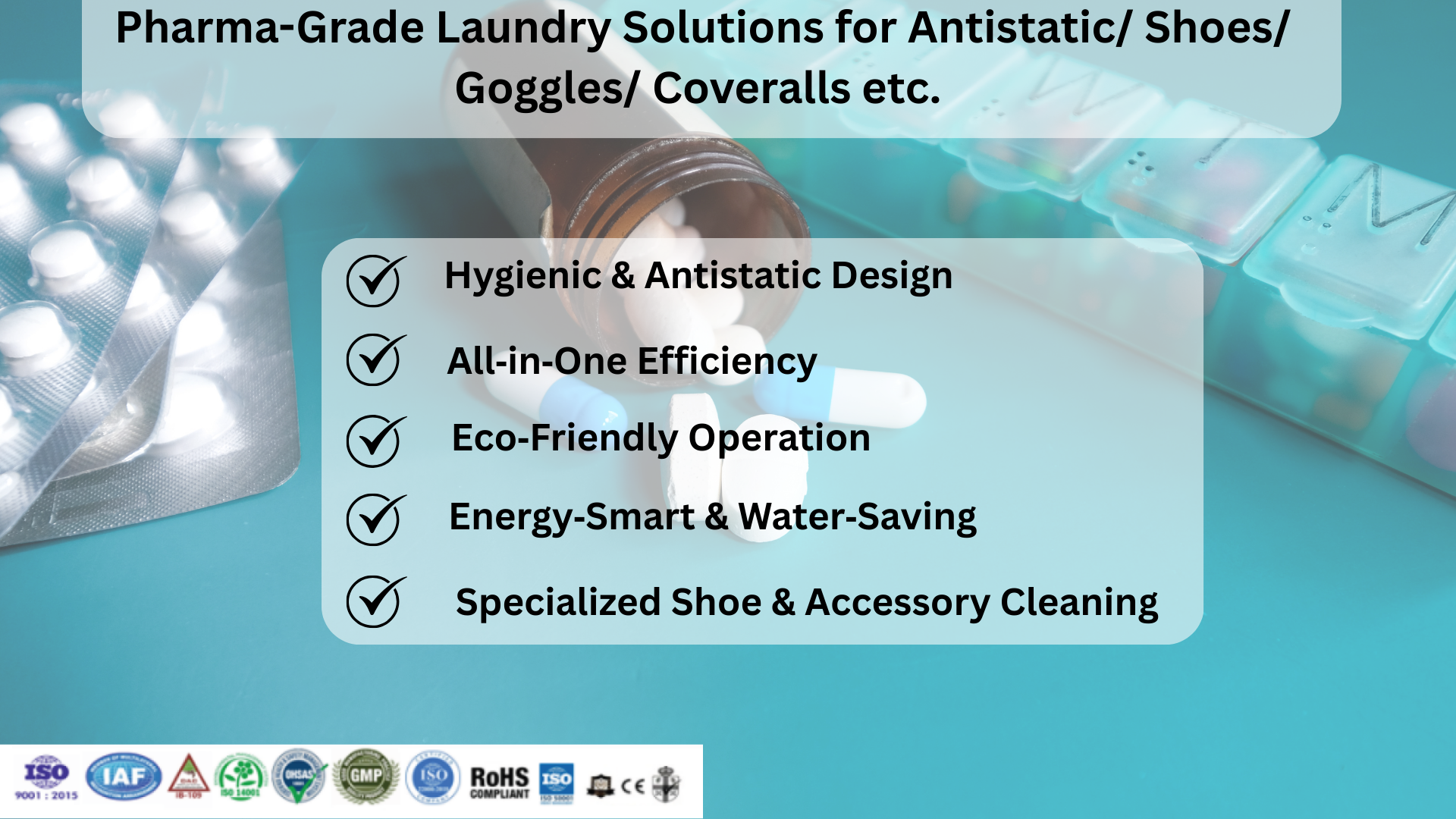Pharma-Grade Laundry Solutions for Antistatic Shoes Goggles Coveralls.